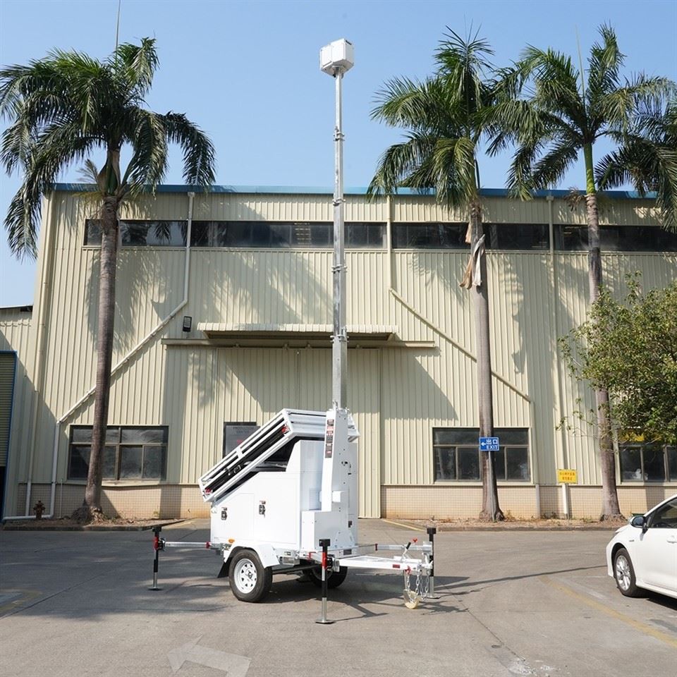Solar CCTV Tower System Mobile Surveillance Camera Trailer With Backup Diesel high quality