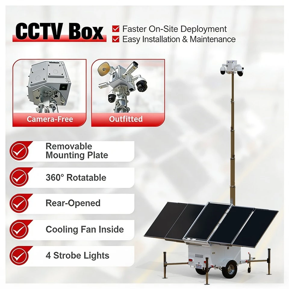 Solar CCTV Tower System Mobile Surveillance Camera Trailer With Backup Diesel factory